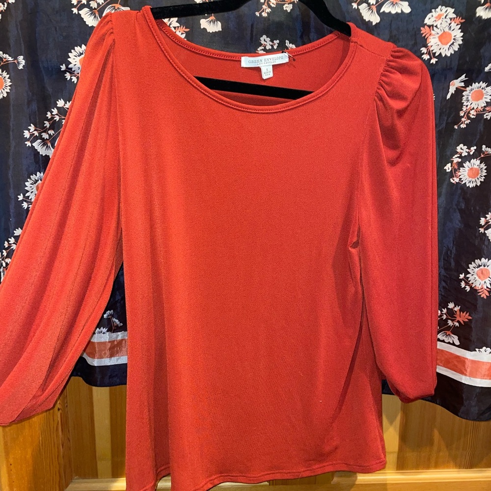Green Envelope Red Blouse